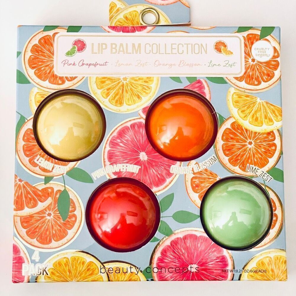 NWT 4 Pack Lip Balm Balls Lemon Zest, Lime Zest, Orange Blossom, Pink Grapefruit